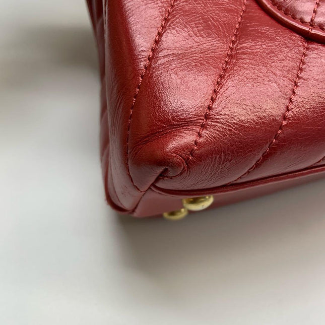 Chanel Coco Handle Small Red Lambskin Leather Chevron Stitching Gold Hardware, 2017-18