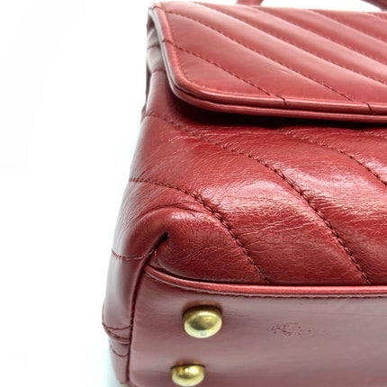 Chanel Coco Handle Small Red Lambskin Leather Chevron Stitching Gold Hardware, 2017-18