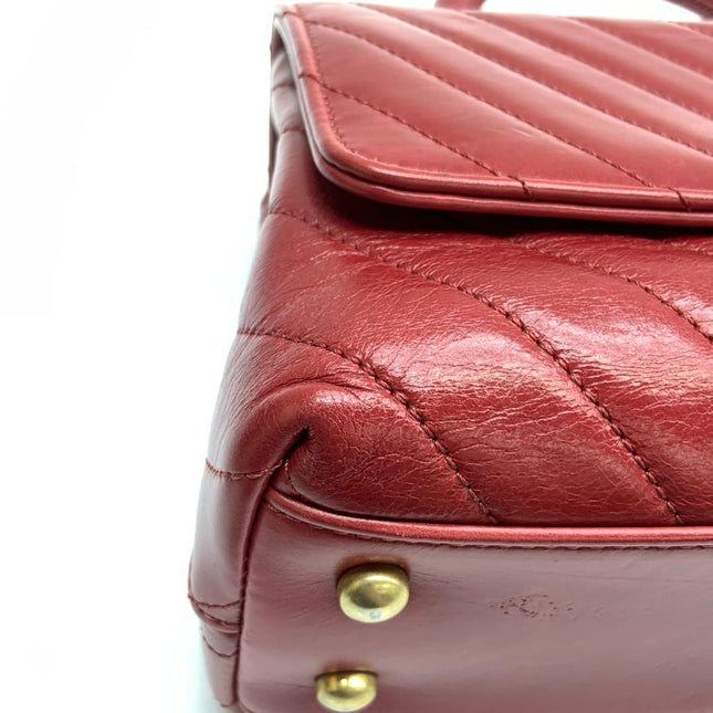 Chanel Coco Handle Small Red Lambskin Leather Chevron Stitching Gold Hardware, 2017-18