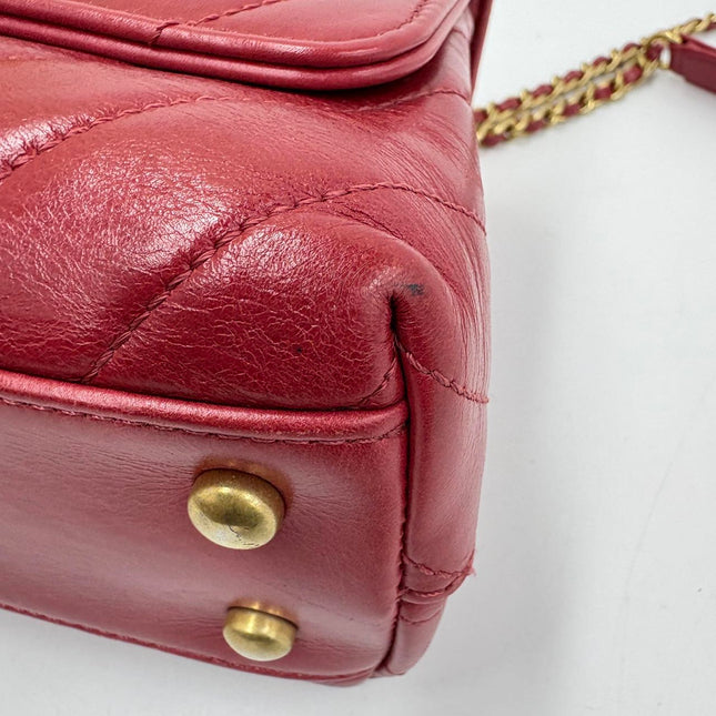 Chanel Coco Handle Small Red Lambskin Leather Chevron Stitching Gold Hardware, 2017-18