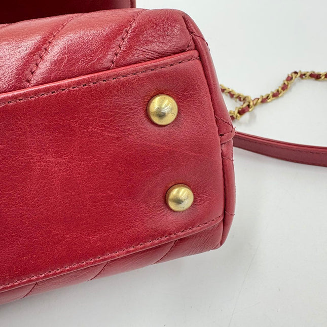 Chanel Coco Handle Small Red Lambskin Leather Chevron Stitching Gold Hardware, 2017-18