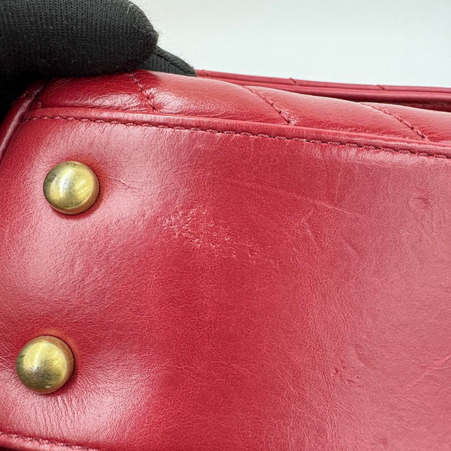 Chanel Coco Handle Small Red Lambskin Leather Chevron Stitching Gold Hardware, 2017-18