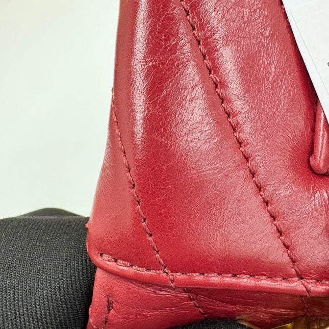 Chanel Coco Handle Small Red Lambskin Leather Chevron Stitching Gold Hardware, 2017-18