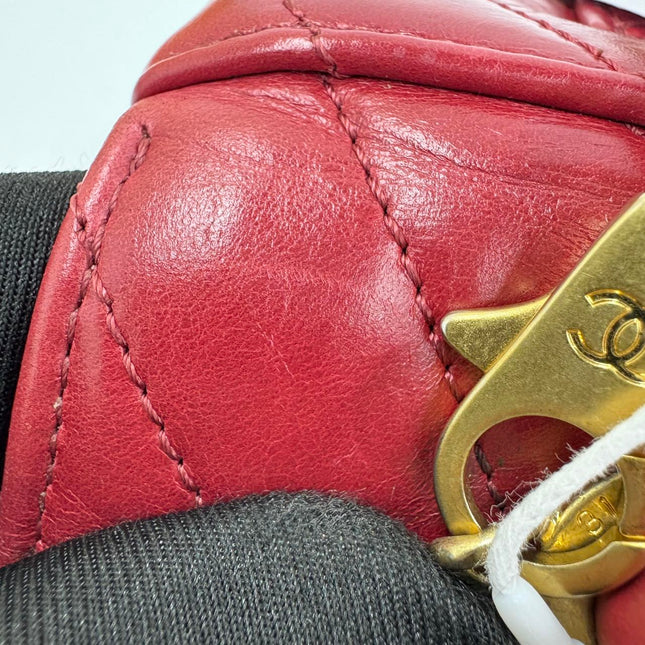 Chanel Coco Handle Small Red Lambskin Leather Chevron Stitching Gold Hardware, 2017-18