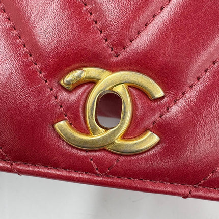 Chanel Coco Handle Small Red Lambskin Leather Chevron Stitching Gold Hardware, 2017-18