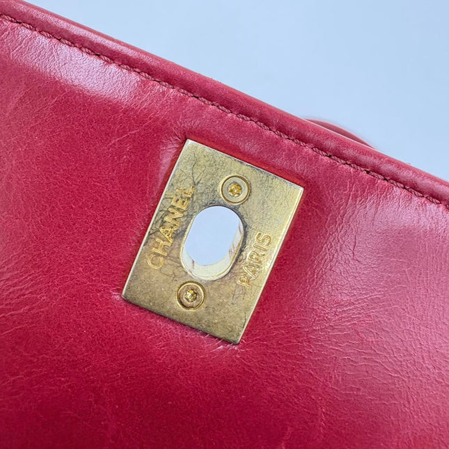 Chanel Coco Handle Small Red Lambskin Leather Chevron Stitching Gold Hardware, 2017-18