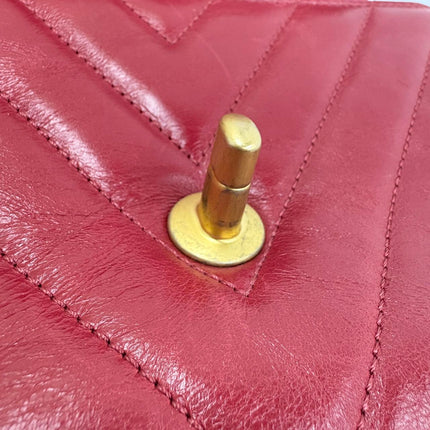 Chanel Coco Handle Small Red Lambskin Leather Chevron Stitching Gold Hardware, 2017-18