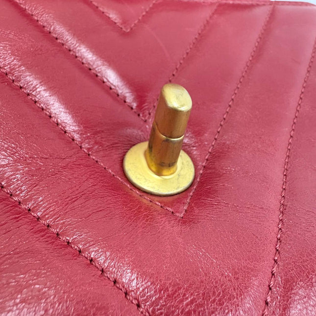 Chanel Coco Handle Small Red Lambskin Leather Chevron Stitching Gold Hardware, 2017-18
