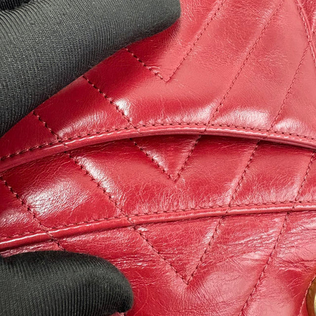 Chanel Coco Handle Small Red Lambskin Leather Chevron Stitching Gold Hardware, 2017-18
