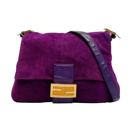 Fendi Mamma Baguette Purple Suede Leather-Luxbags