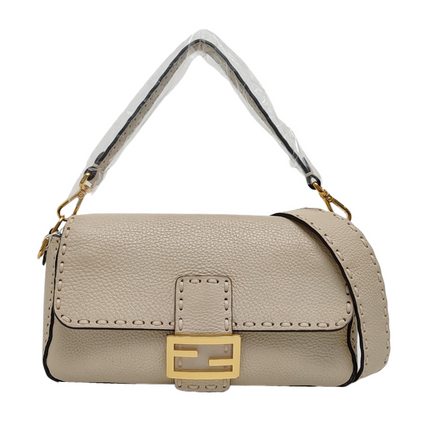 Fendi Baguette Selleria Medium Off White Cream Calfskin Leather Crossbody Bag Medium-Luxbags
