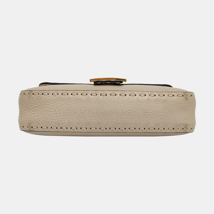 Fendi Baguette Selleria Medium Off White Cream Calfskin Leather Crossbody Bag Medium