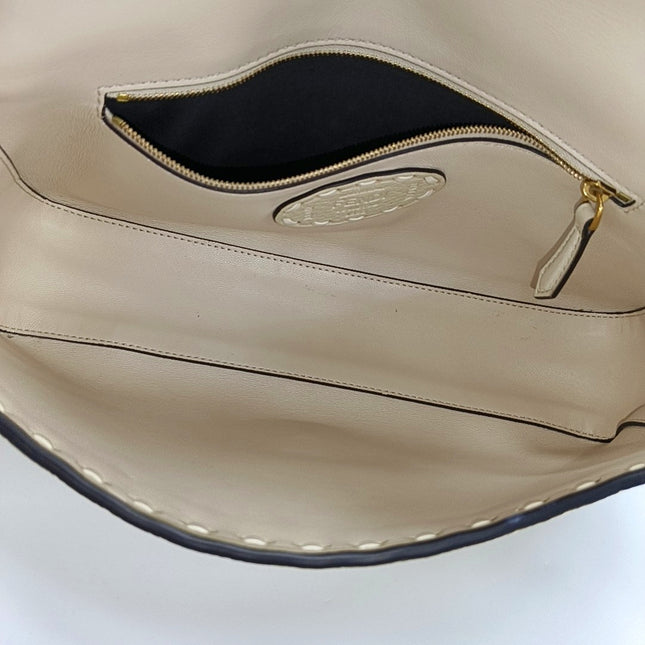 Fendi Baguette Selleria Medium Off White Cream Calfskin Leather Crossbody Bag Medium