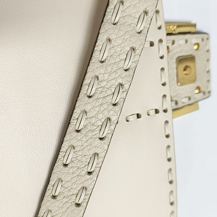 Fendi Baguette Selleria Medium Off White Cream Calfskin Leather Crossbody Bag Medium