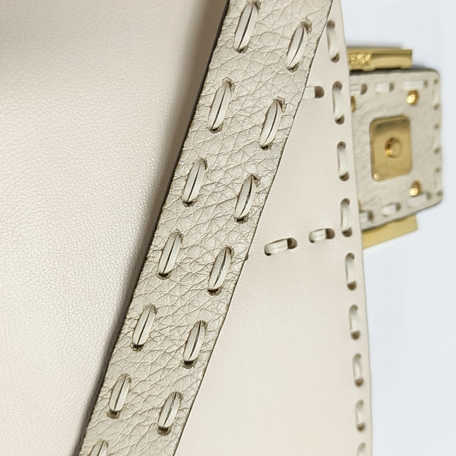 Fendi Baguette Selleria Medium Off White Cream Calfskin Leather Crossbody Bag Medium