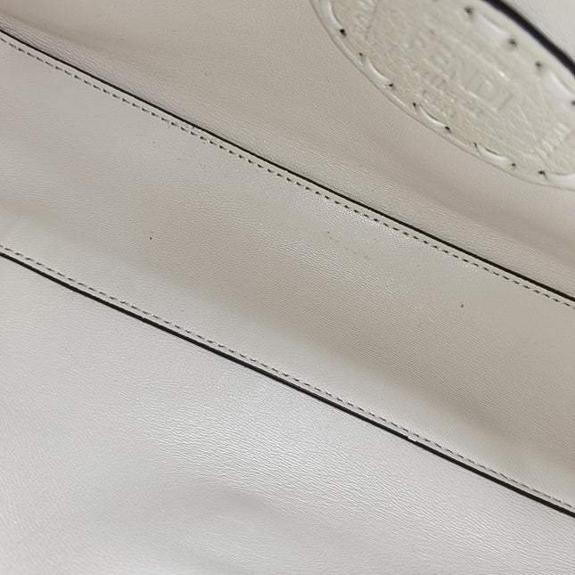 Fendi Baguette Selleria Medium Off White Cream Calfskin Leather Crossbody Bag Medium