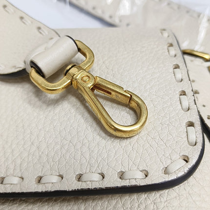 Fendi Baguette Selleria Medium Off White Cream Calfskin Leather Crossbody Bag Medium