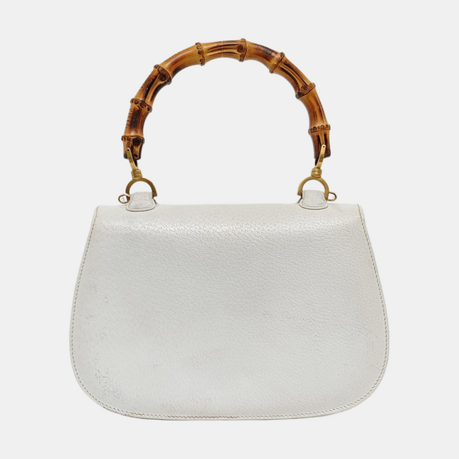 Gucci Bamboo 1947 Top Handle Bag White Grained Leather Medium