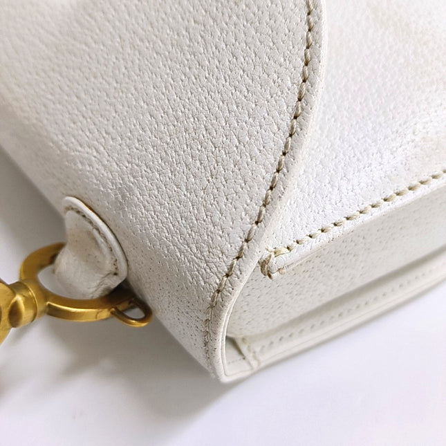 Gucci Bamboo 1947 Top Handle Bag White Grained Leather Medium