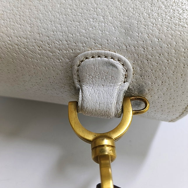 Gucci Bamboo 1947 Top Handle Bag White Grained Leather Medium