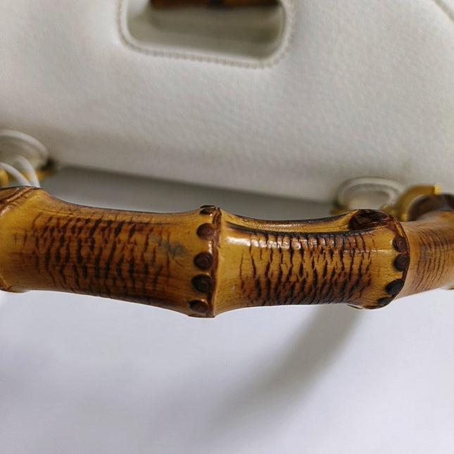 Gucci Bamboo 1947 Top Handle Bag White Grained Leather Medium