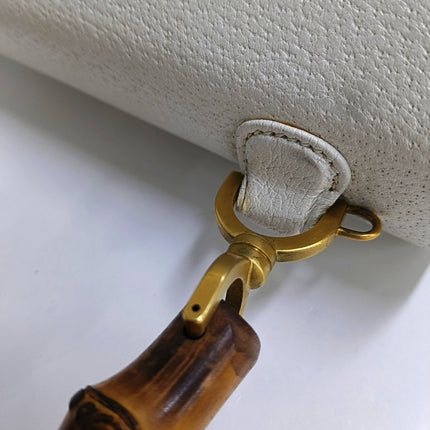 Gucci Bamboo 1947 Top Handle Bag White Grained Leather Medium