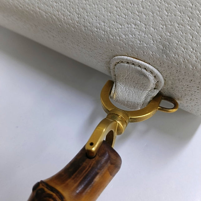 Gucci Bamboo 1947 Top Handle Bag White Grained Leather Medium