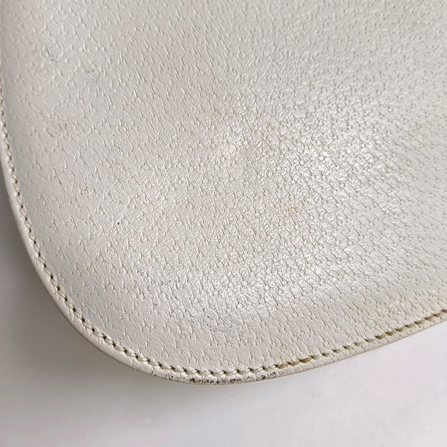 Gucci Bamboo 1947 Top Handle Bag White Grained Leather Medium