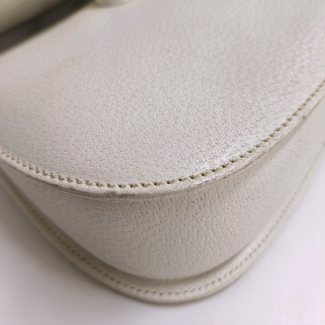 Gucci Bamboo 1947 Top Handle Bag White Grained Leather Medium