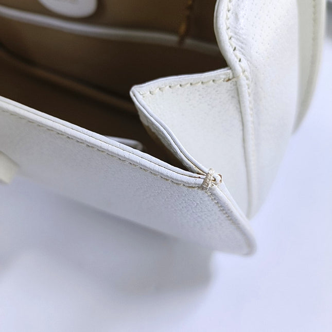 Gucci Bamboo 1947 Top Handle Bag White Grained Leather Medium