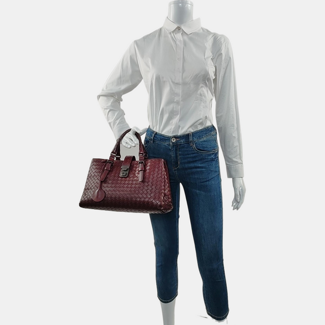 Bottega Veneta Roma Handbag Bag Intrecciato Nappa Leather Burgundy Medium 30cm