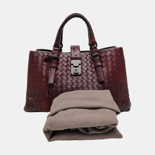 Bottega Veneta Roma Handbag Bag Intrecciato Nappa Leather Burgundy Medium 30cm