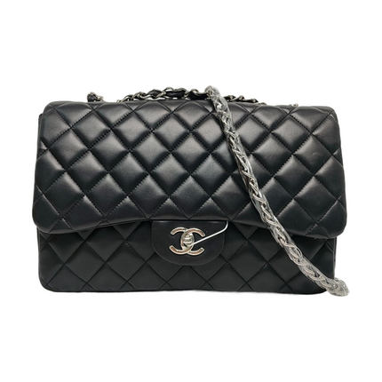 Chanel Classic Flap Jumbo Black Lambskin Leather Single Flap with Silver Hardware-Luxbags