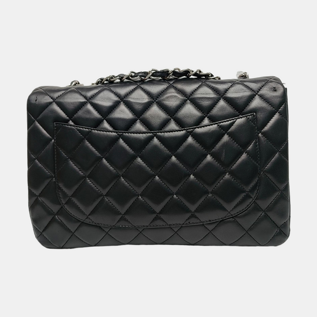 Chanel Classic Flap Jumbo Black Lambskin Leather Single Flap with Silver Hardware