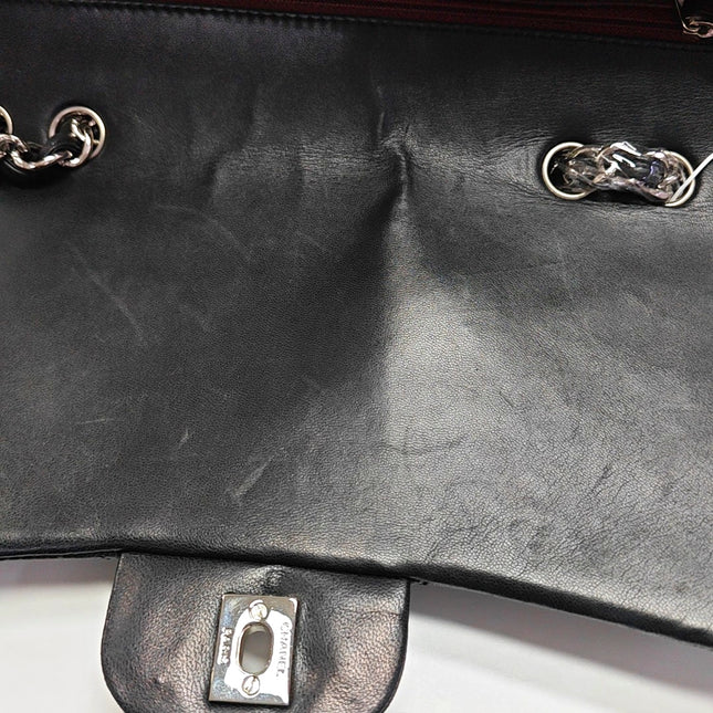 Chanel Classic Flap Jumbo Black Lambskin Leather Single Flap with Silver Hardware
