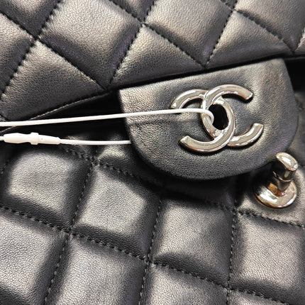 Chanel Classic Flap Jumbo Black Lambskin Leather Single Flap with Silver Hardware