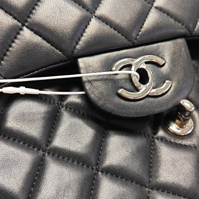 Chanel Classic Flap Jumbo Black Lambskin Leather Single Flap with Silver Hardware