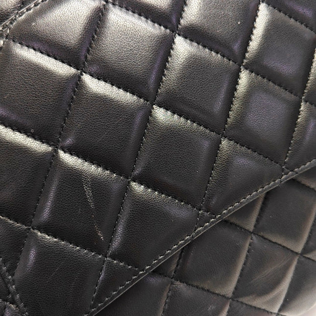 Chanel Classic Flap Jumbo Black Lambskin Leather Single Flap with Silver Hardware