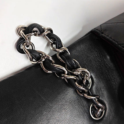 Chanel Classic Flap Jumbo Black Lambskin Leather Single Flap with Silver Hardware