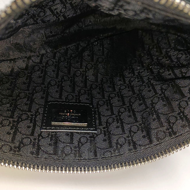Dior Saddle Mini Classic Black Nylon Red Flower Embroidery Clutch Bag