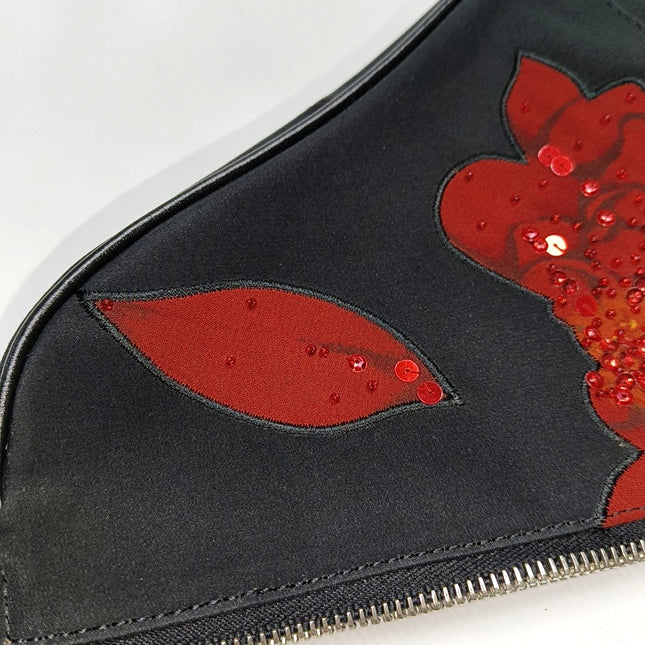 Dior Saddle Mini Classic Black Nylon Red Flower Embroidery Clutch Bag