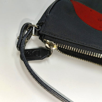 Dior Saddle Mini Classic Black Nylon Red Flower Embroidery Clutch Bag