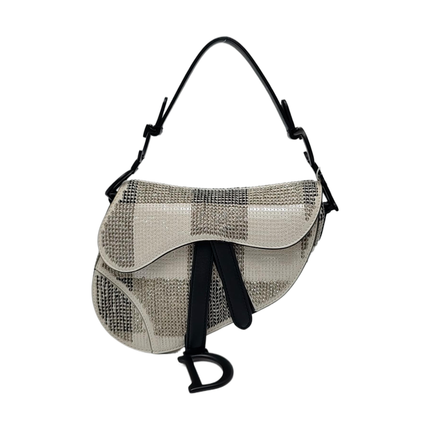 Dior Saddle Mini Black and White checkered Pattern Sequins-Luxbags