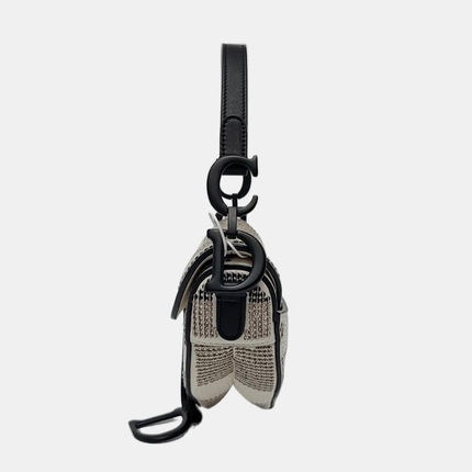 Dior Saddle Mini Black and White checkered Pattern Sequins