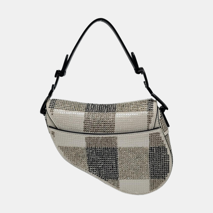 Dior Saddle Mini Black and White checkered Pattern Sequins
