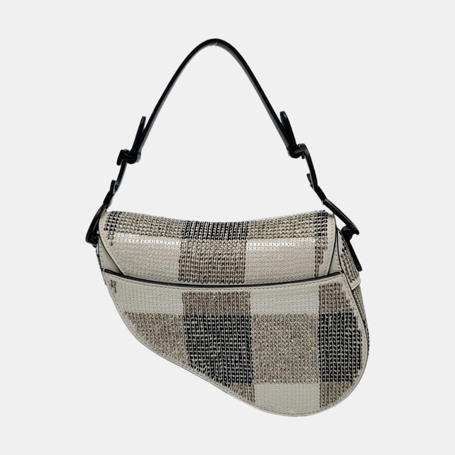 Dior Saddle Mini Black and White checkered Pattern Sequins
