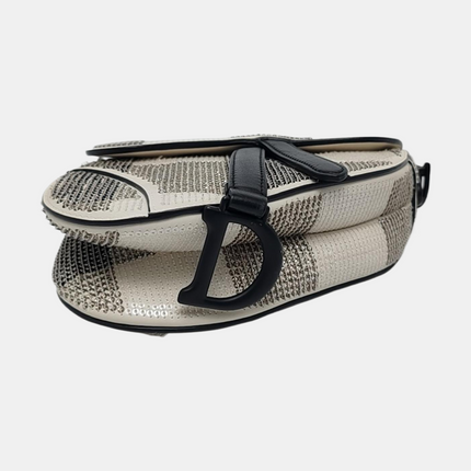 Dior Saddle Mini Black and White checkered Pattern Sequins