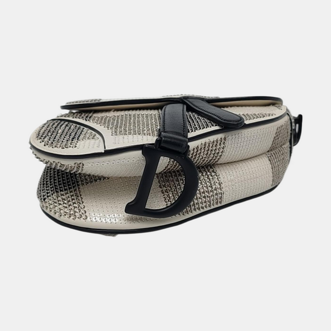Dior Saddle Mini Black and White checkered Pattern Sequins