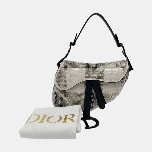 Dior Saddle Mini Black and White checkered Pattern Sequins