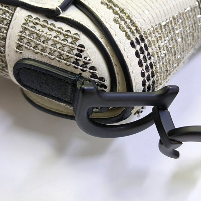 Dior Saddle Mini Black and White checkered Pattern Sequins